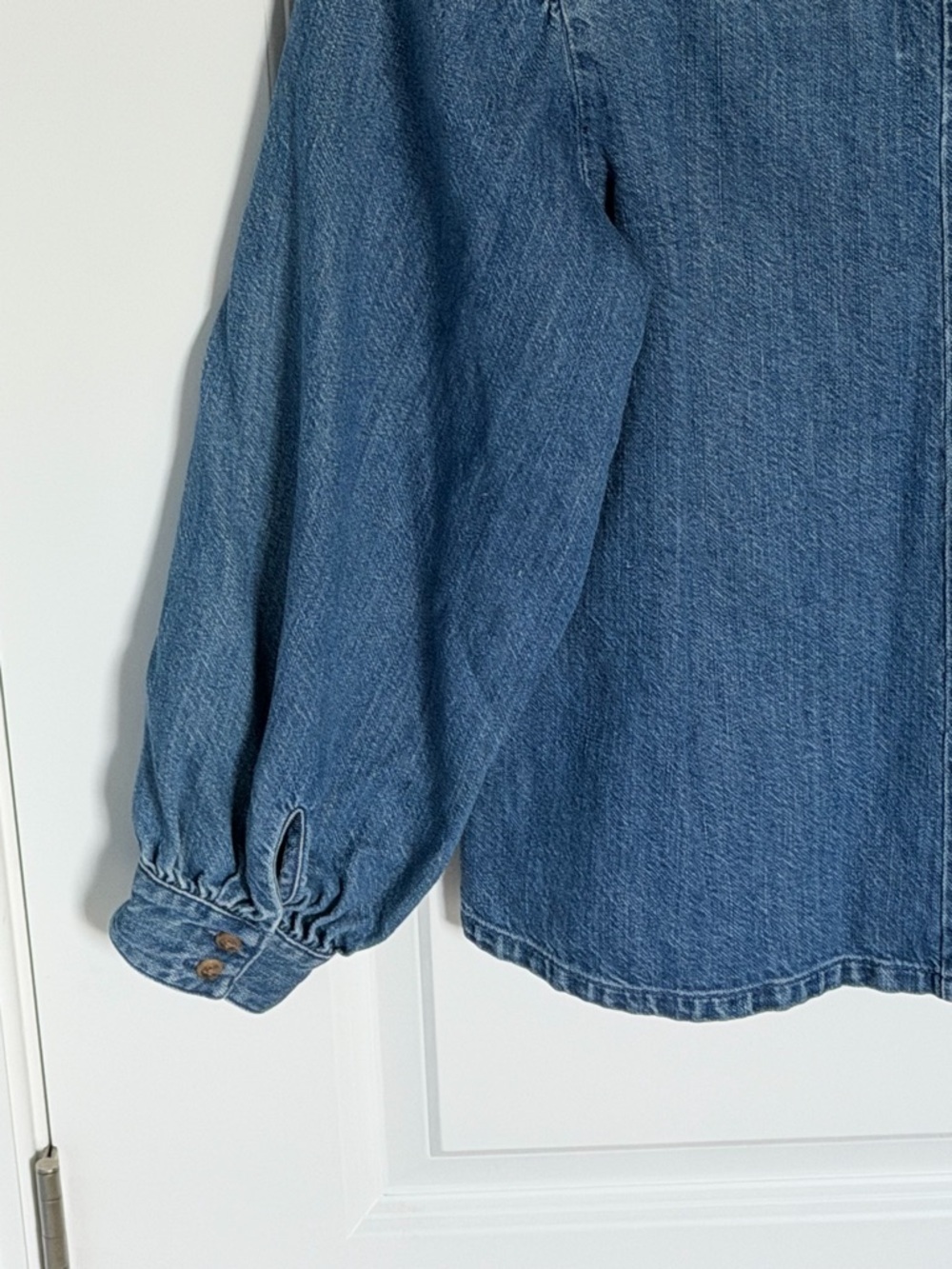 J. Crew Denim Square-Neck Puff Sleeve Blouse Blue linen cotton 54648 - Picture 10 of 14
